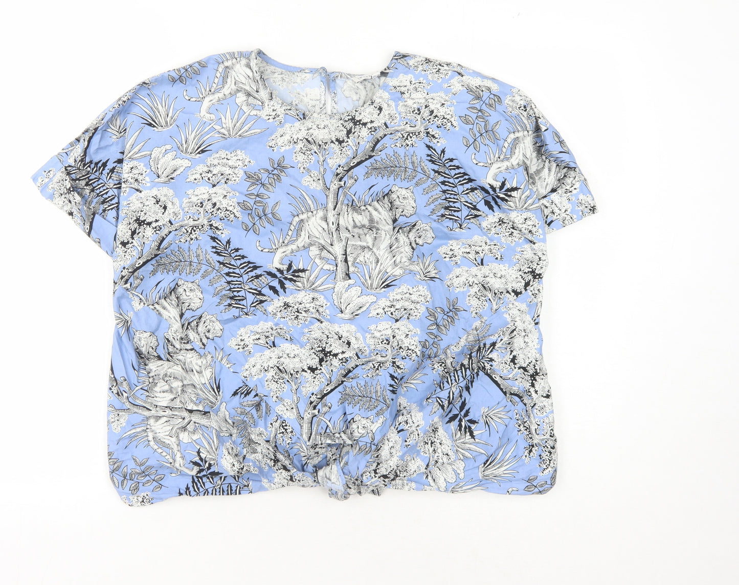 Warehouse Women's Blue Animal Print Tunic Blouse Size 10