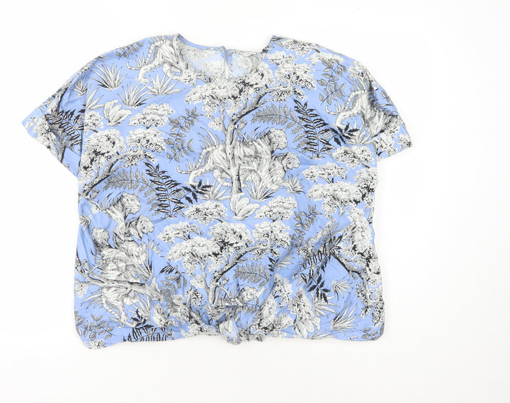 Warehouse Women's Blue Animal Print Tunic Blouse Size 10