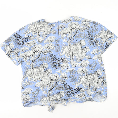 Warehouse Women's Blue Animal Print Tunic Blouse Size 10