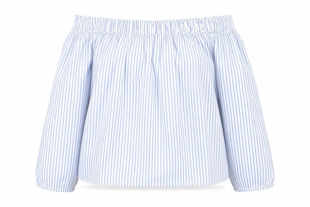 Front view of Gap Women's Blue Striped Long Sleeve Top M