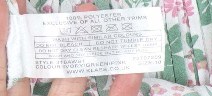 Klass Women's Floral Blouse Ivory/Green/Pink Size 18