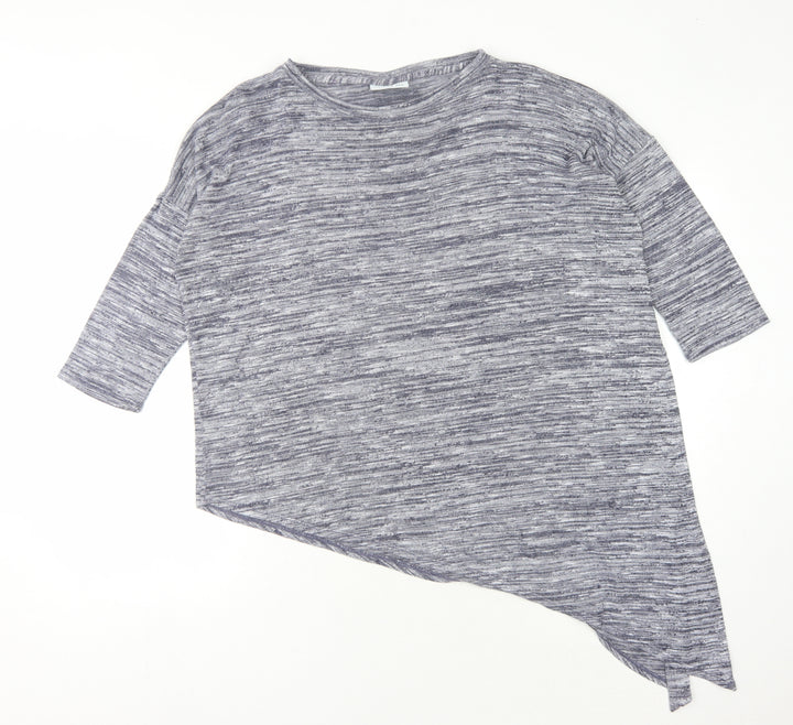 Wallis Women's Blue T-Shirt, M, Asymmetrical 3/4 Sleeve