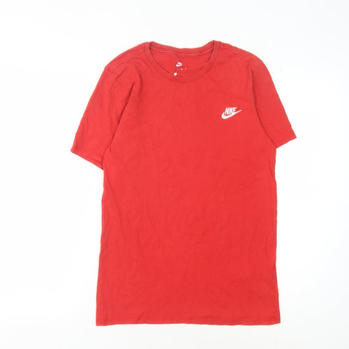 Nike Men's Red S Logo T-Shirt Short Sleeve Crew Neck