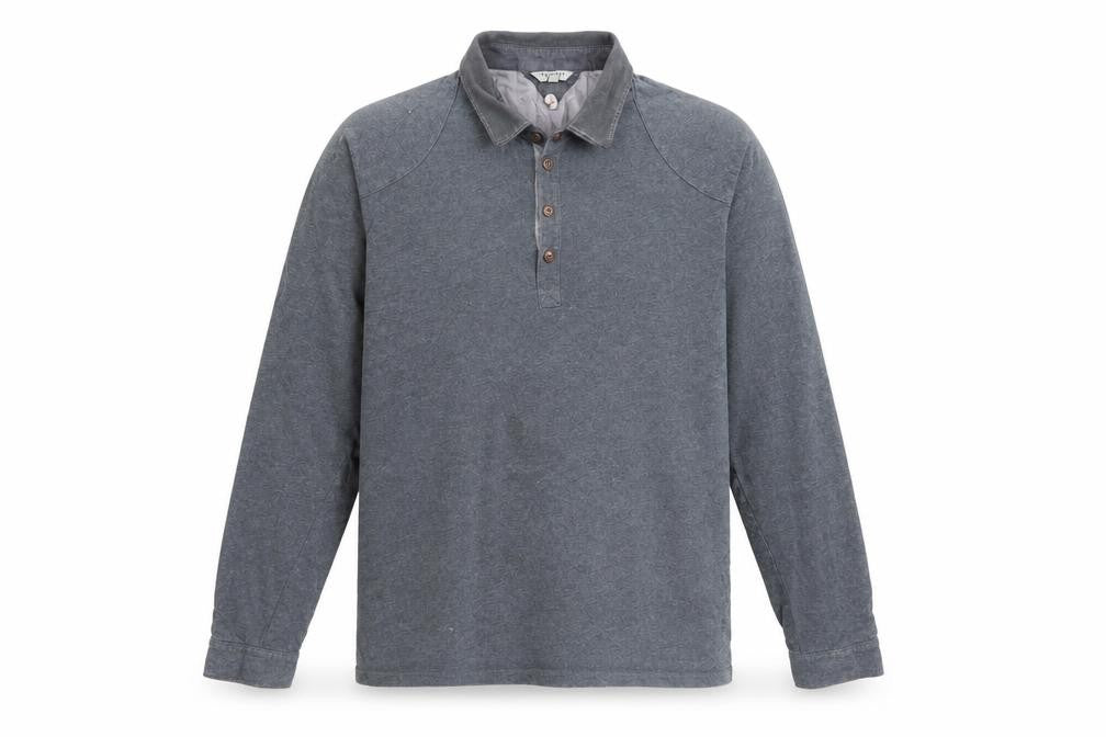 Front view of Ted Baker Men’s Grey Polo, size 4, Long Sleeve