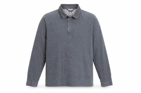 Front view of Ted Baker Men’s Grey Polo, size 4, Long Sleeve
