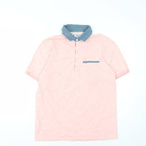 Penguin Men's Pink Polo Shirt Collared Button S
