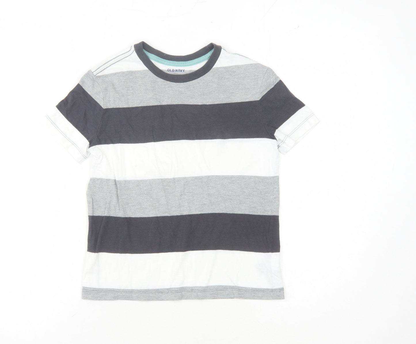 Old Navy Boys Grey Striped T-Shirt M (8 Years) Crew Neck