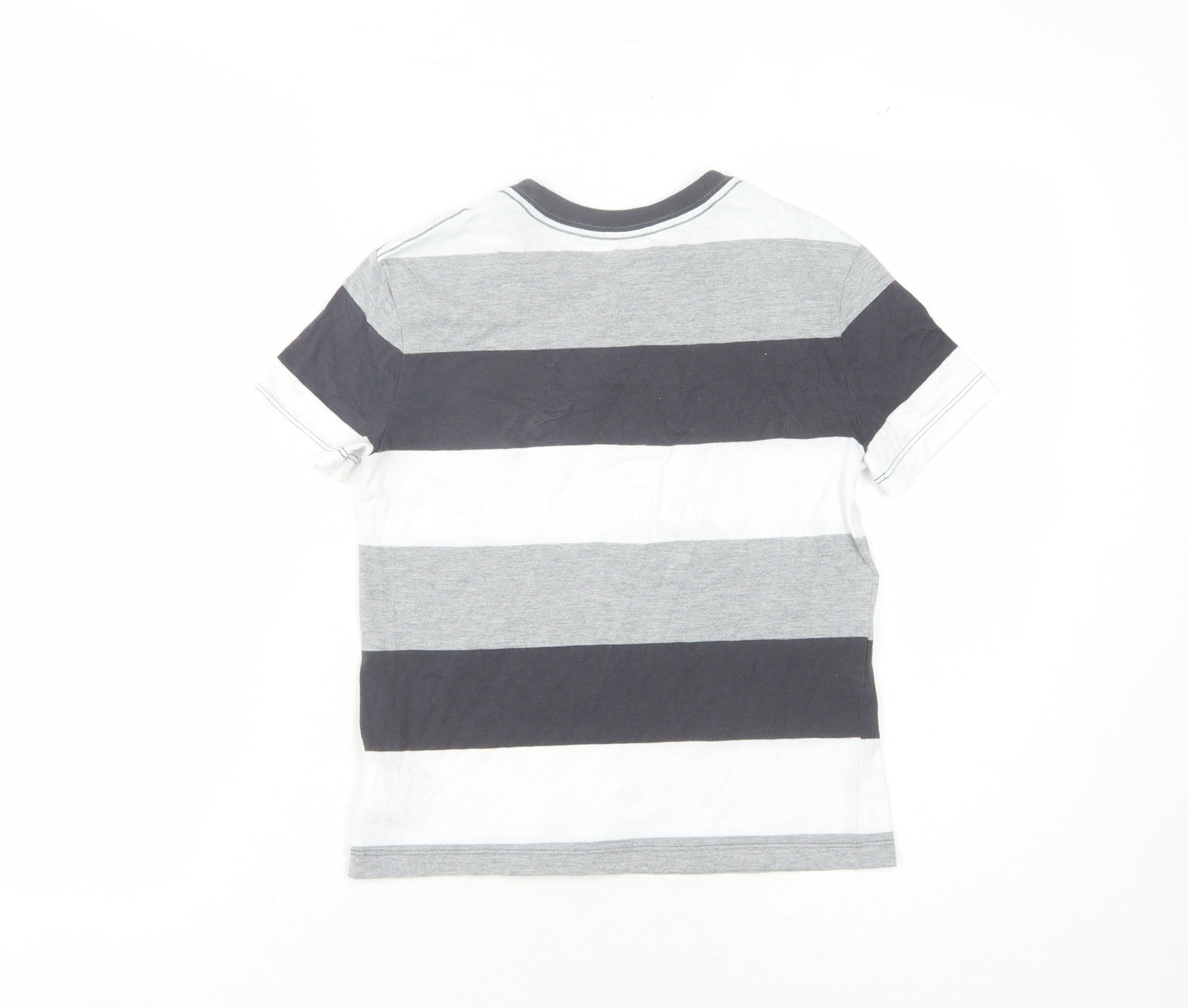 Old Navy Boys Grey Striped T-Shirt M (8 Years) Crew Neck