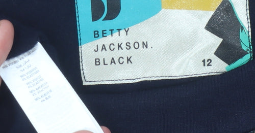 Betty Jackson Women's Black 3/4 Sleeve Ruffled Top