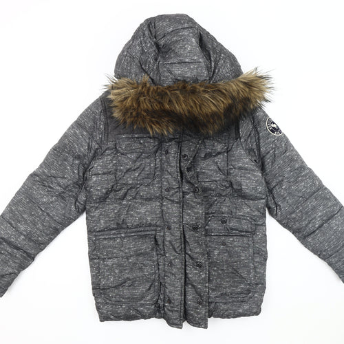 Abercrombie Boys Grey Puffer Jacket 11-12 Years Winter Hooded