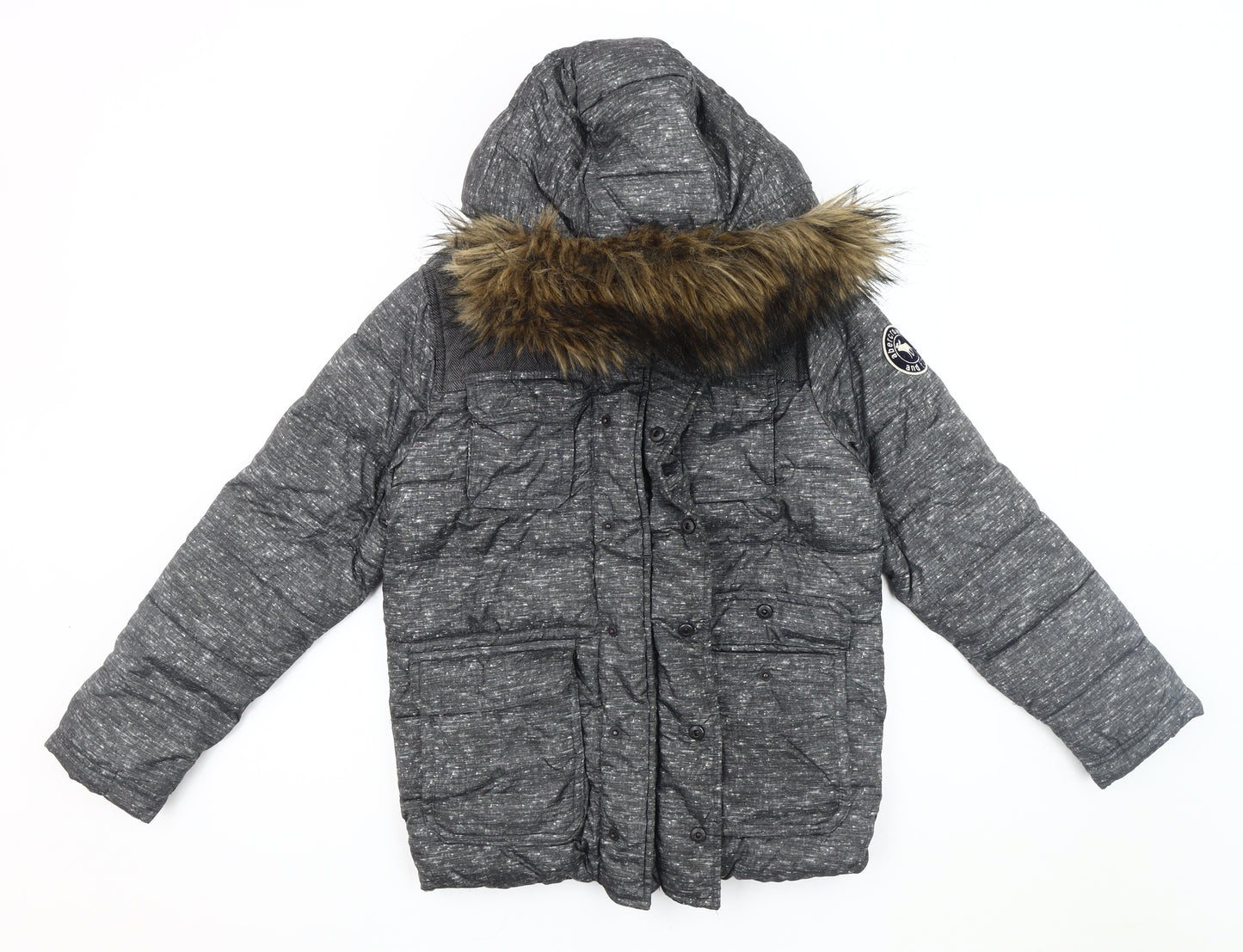 Abercrombie Boys Grey Puffer Jacket 11-12 Years Winter Hooded