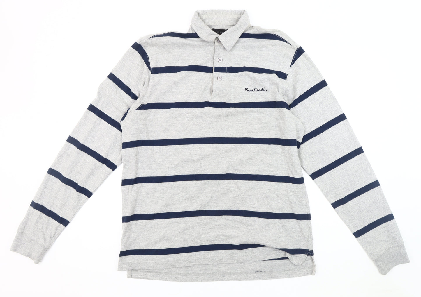 Pierre Cardin Men's Grey Striped Long Sleeve Shirt L