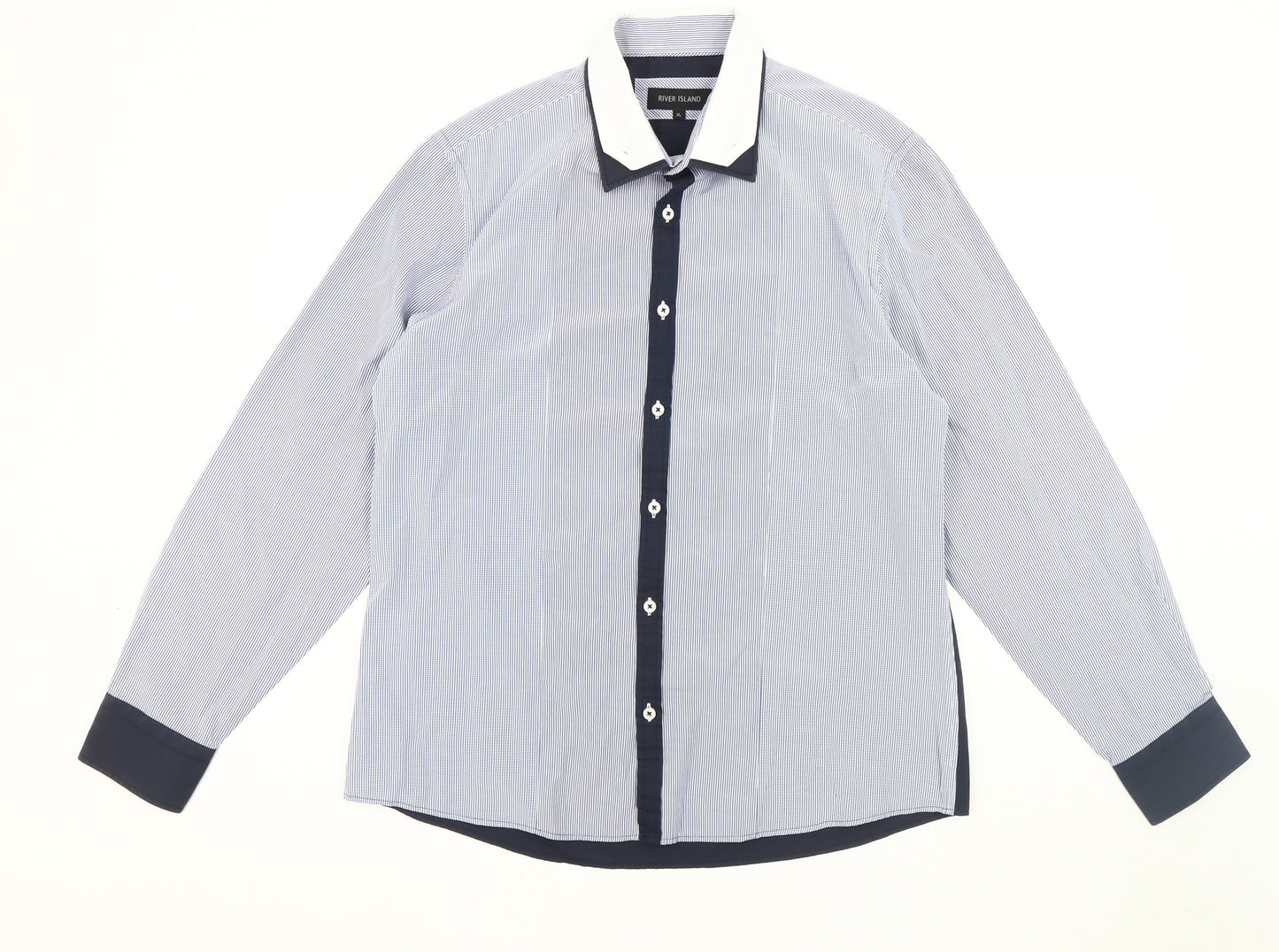 River Island Men's Blue Striped XL Casual Shirt