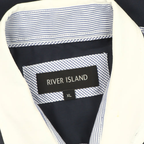 River Island Men's Blue Striped XL Casual Shirt