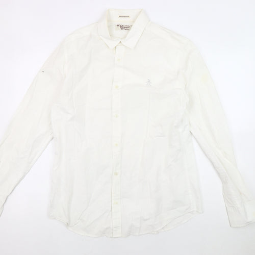 Penguin Men's White Slim Fit Button-Up Shirt L
