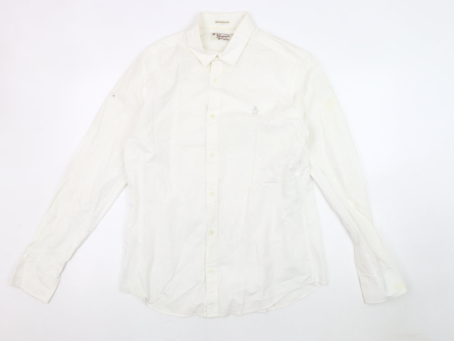 Penguin Men's White Slim Fit Button-Up Shirt L
