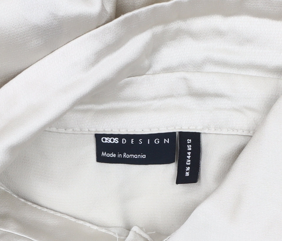 ASOS DESIGN Women's Ivory Button-Up Shirt, Size 16