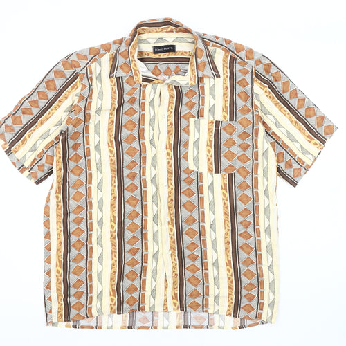 Romeo Baretti Men's Geometric Brown Short Sleeve Shirt