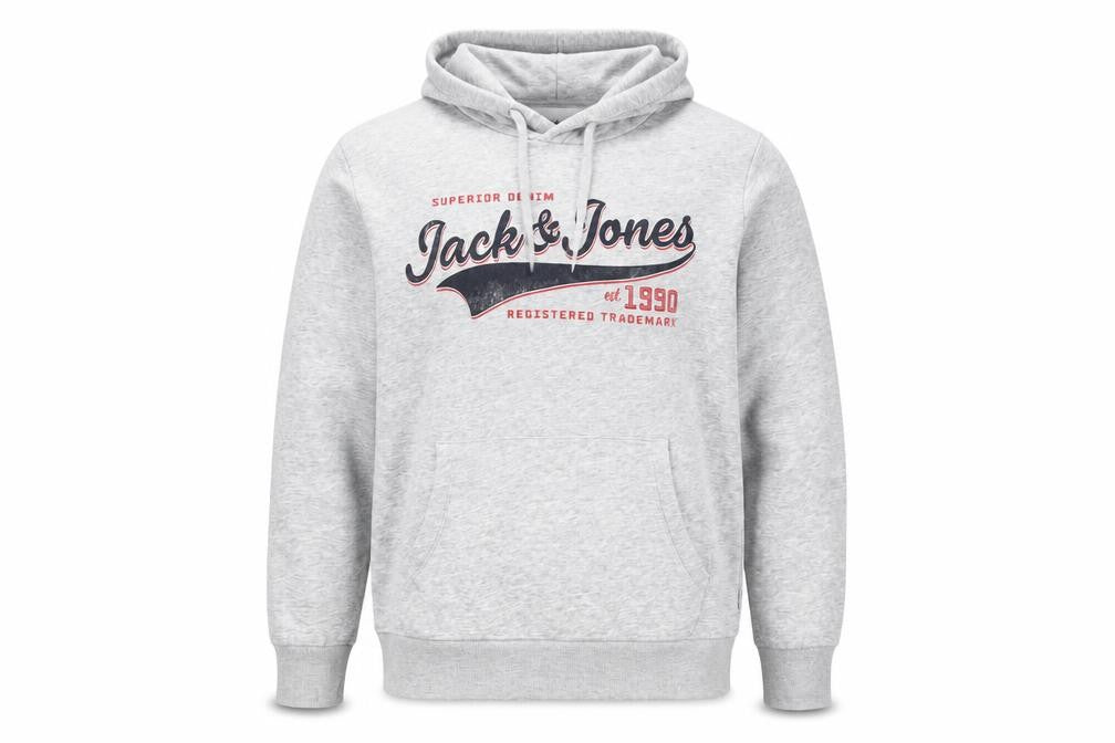 Front view of Jack & Jones Men's Grey Pullover Hoodie, size S
