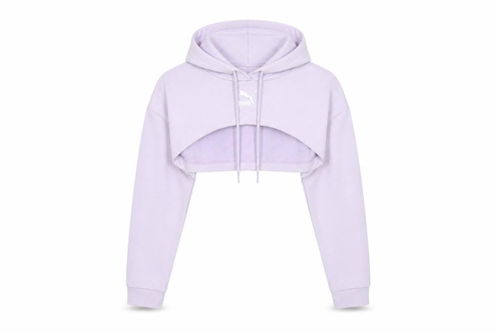 Front view of Puma Women's Purple Crop Hoodie XL