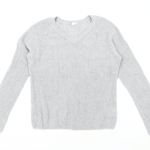S Women's Grey V-Neck Pullover Jumper