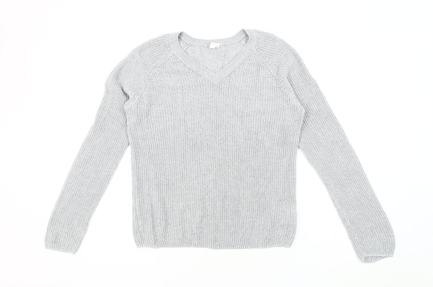 S Women's Grey V-Neck Pullover Jumper