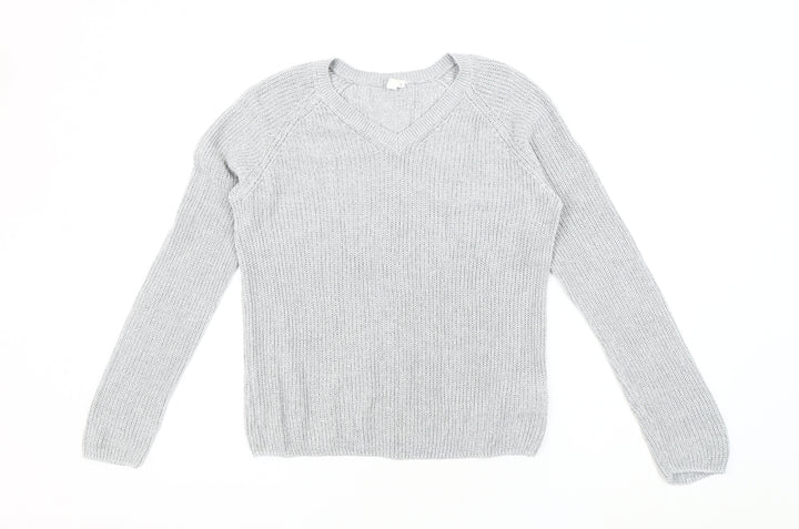 S Women's Grey V-Neck Pullover Jumper