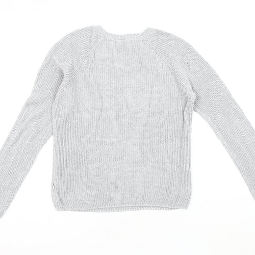 S Women's Grey V-Neck Pullover Jumper