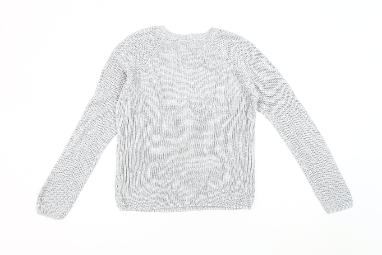 S Women's Grey V-Neck Pullover Jumper
