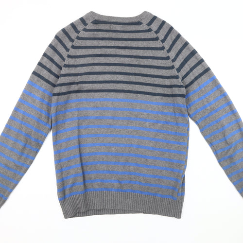 Jack & Jones Men's Grey Blue Striped Pullover Jumper S