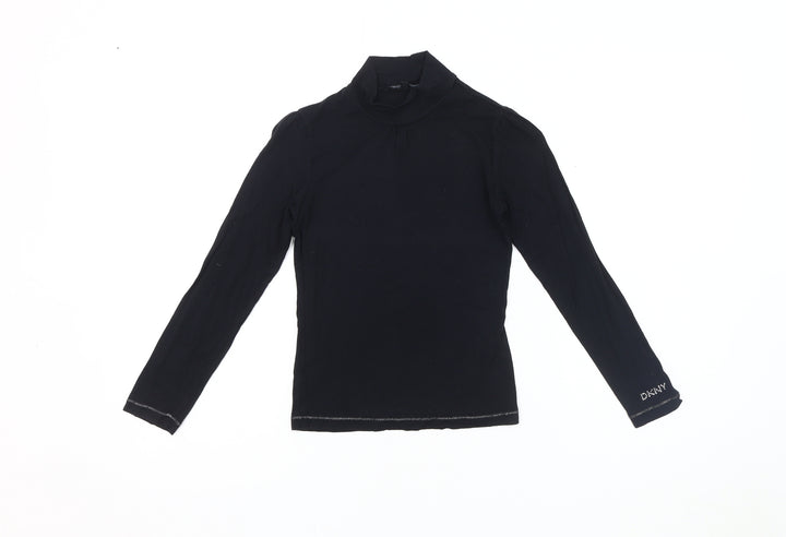DKNY Girls Black Long Sleeve Top, Size 8, Mock Neck