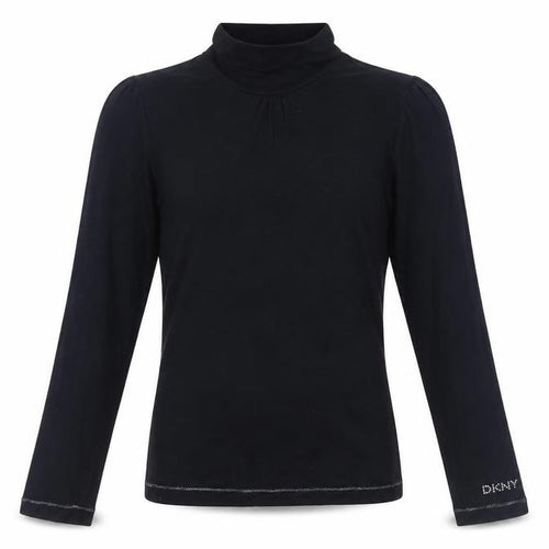 DKNY Girls Black Long Sleeve Top, Size 8, Mock Neck