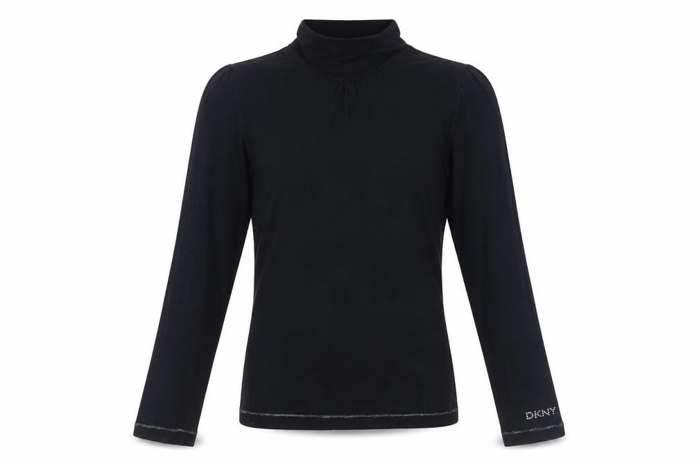 DKNY Girls Black Long Sleeve Top, Size 8, Mock Neck