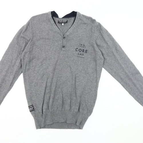 Jack & Jones Men's Grey Henley Jumper, Size S