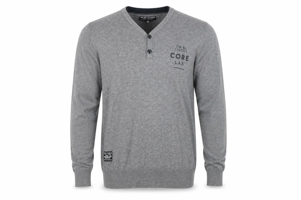 Front view of Jack & Jones Men's Grey Henley Jumper, size S