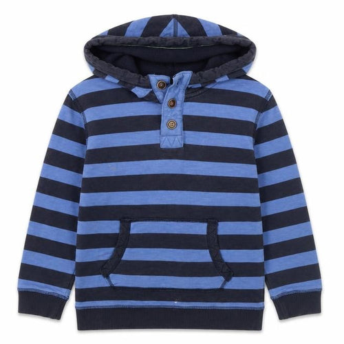 FatFace Boys Blue Striped Henley Hoodie 10-11 Years