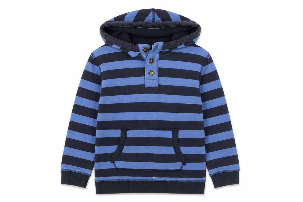 FatFace Boys Blue Striped Henley Hoodie 10-11 Years