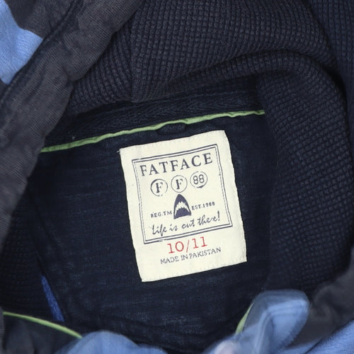 FatFace Boys Blue Striped Henley Hoodie 10-11 Years