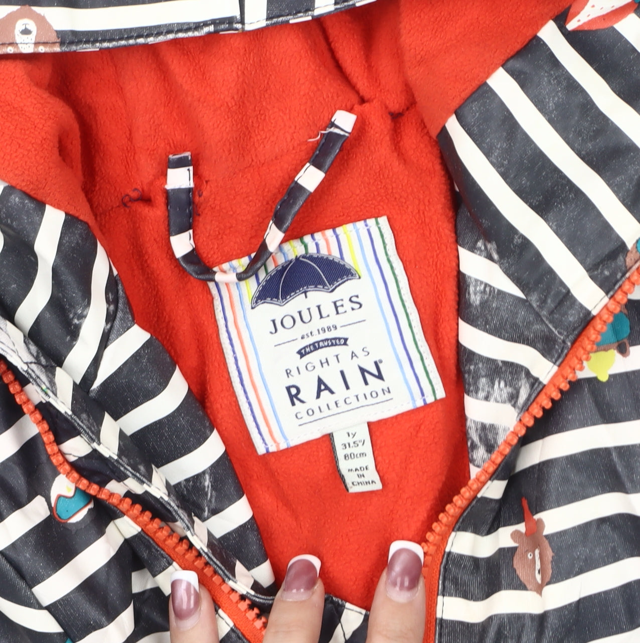 Joules Unisex Rain Coat 12-18M Multicoloured Striped Hooded Waterproof