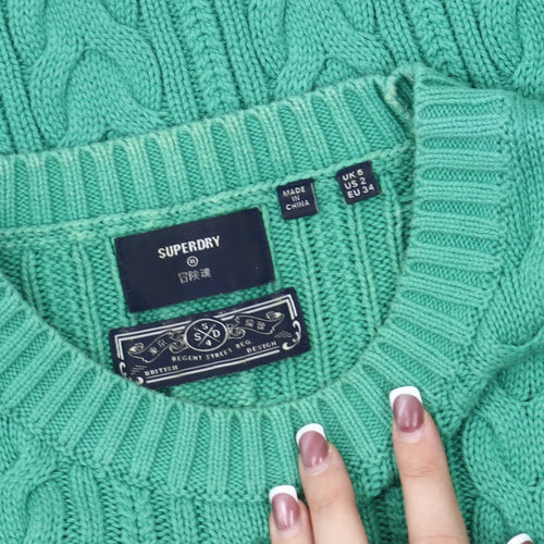 Superdry Women's Green Cable-Knit Jumper Size 6