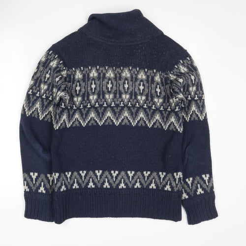 H&M Men's Blue Cardigan, Size M, Fair Isle Pattern