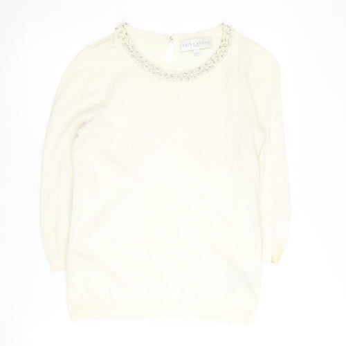 Edina Ronay Women's Ivory Beaded Knit Jumper Size M