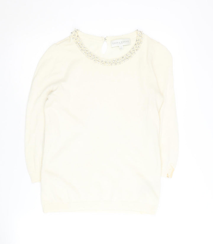 Edina Ronay Women's Ivory Beaded Knit Jumper Size M