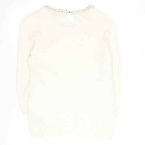 Edina Ronay Women's Ivory Beaded Knit Jumper Size M