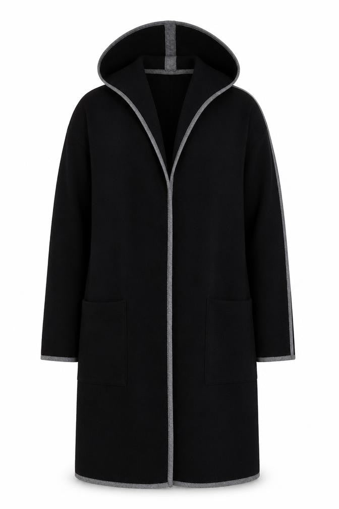 Front view of JCL Women's Black Hooded Long Coatigan M