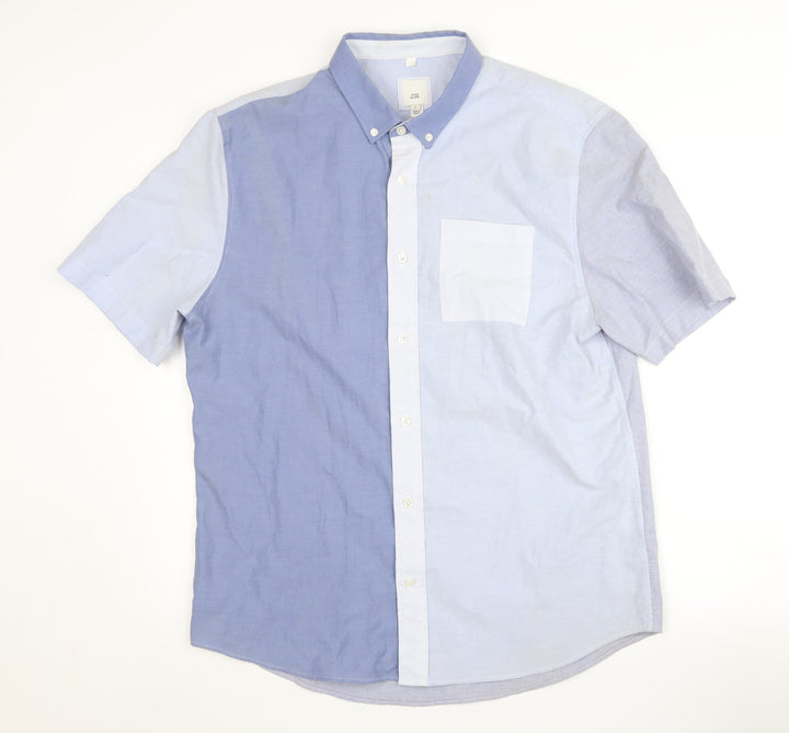 River Island Men's Blue Colourblock Casual Shirt L