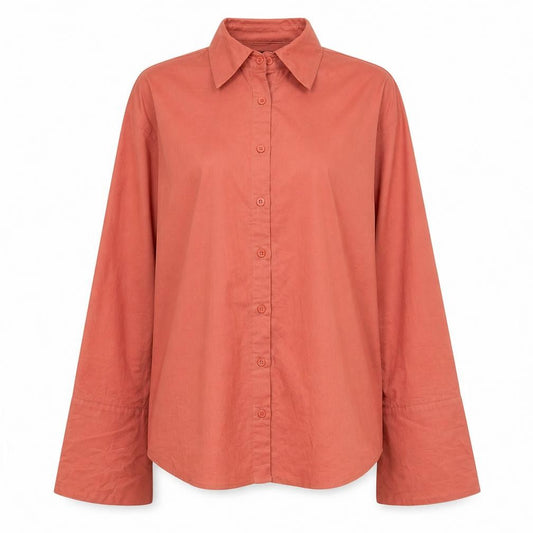 Front view of PRETTYLITTLETHING Women’s Red Button-Up Shirt, size UK 8