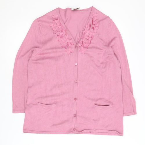 Eastex Women's Pink Cardigan, Size 12, Embroidered V-Neck