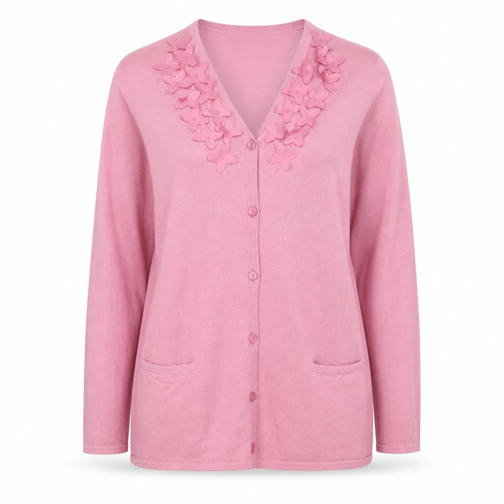 Eastex Women's Pink Cardigan, Size 12, Embroidered V-Neck