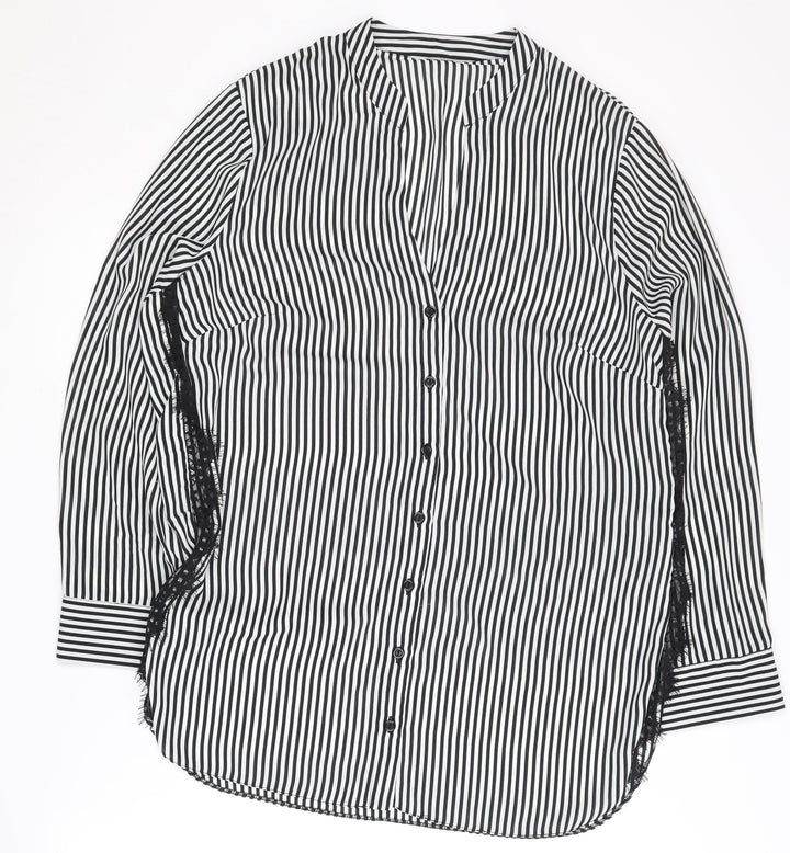 Simply Be Women's Black Striped Button-Up, Size 16